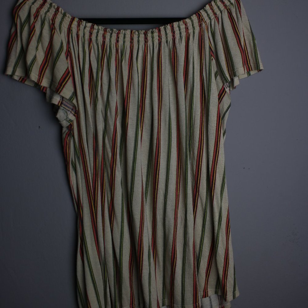 Time and Tru Off Shoulder Striped Shirt